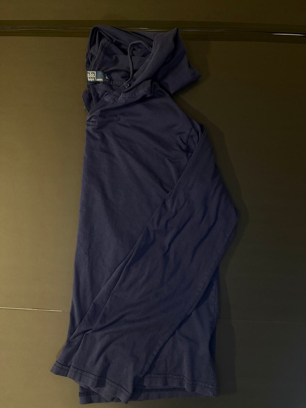 Polo Ralph Lauren Men’s L Navy Hooded Henley – Long‑Sleeve Cotton Shirt